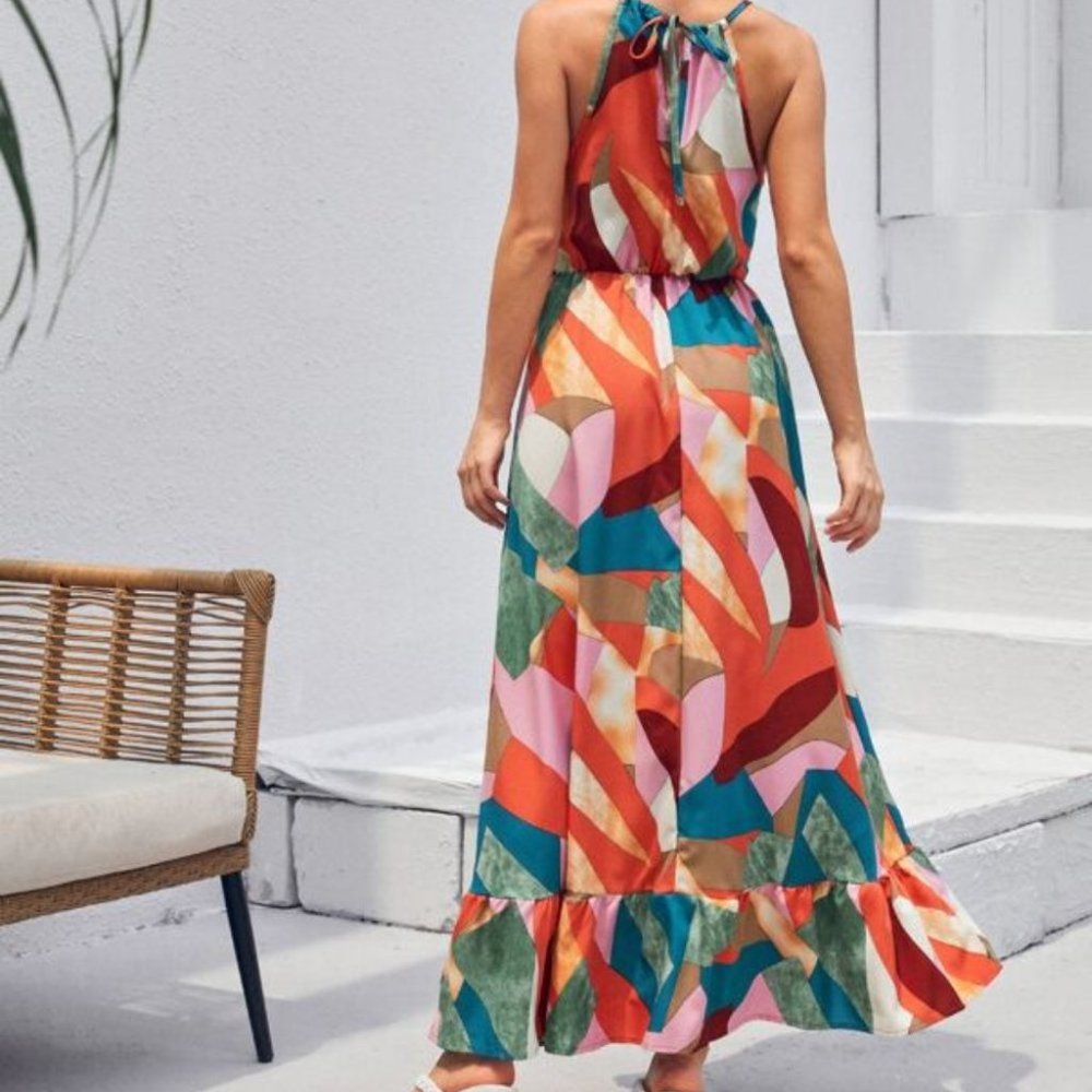 Multicolor Halter Ruffle Hem Maxi Dress - Picture 4 of 8